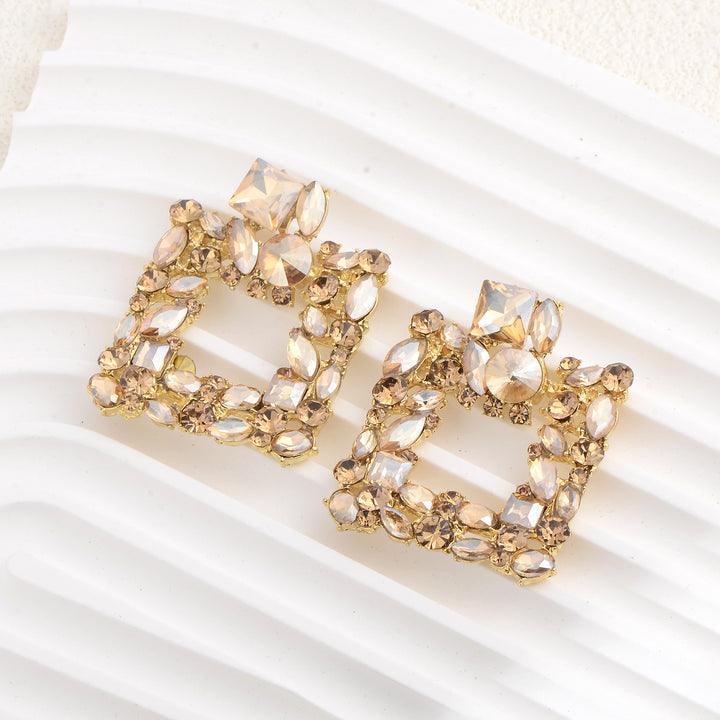 Exaggerated Square Alloy Rhinestone Large Fashion Earrings