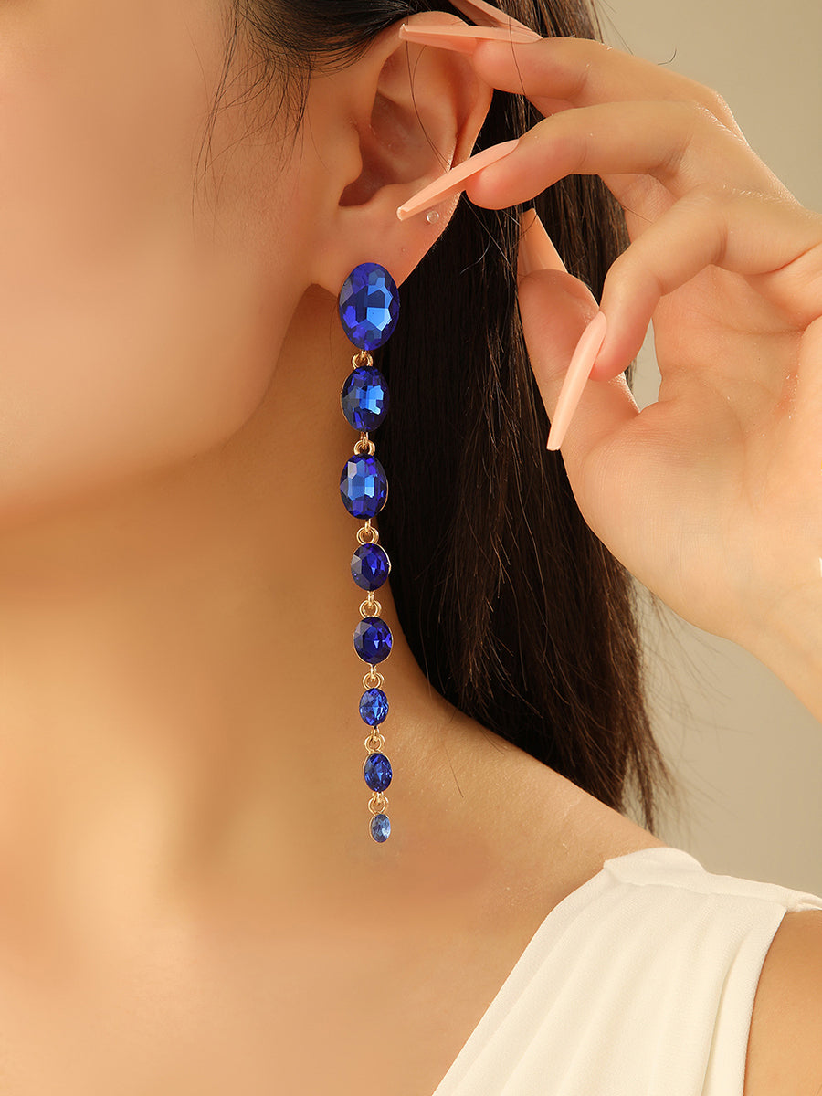 Exaggerated Long Alloy Rhinestone Fashion Earrings