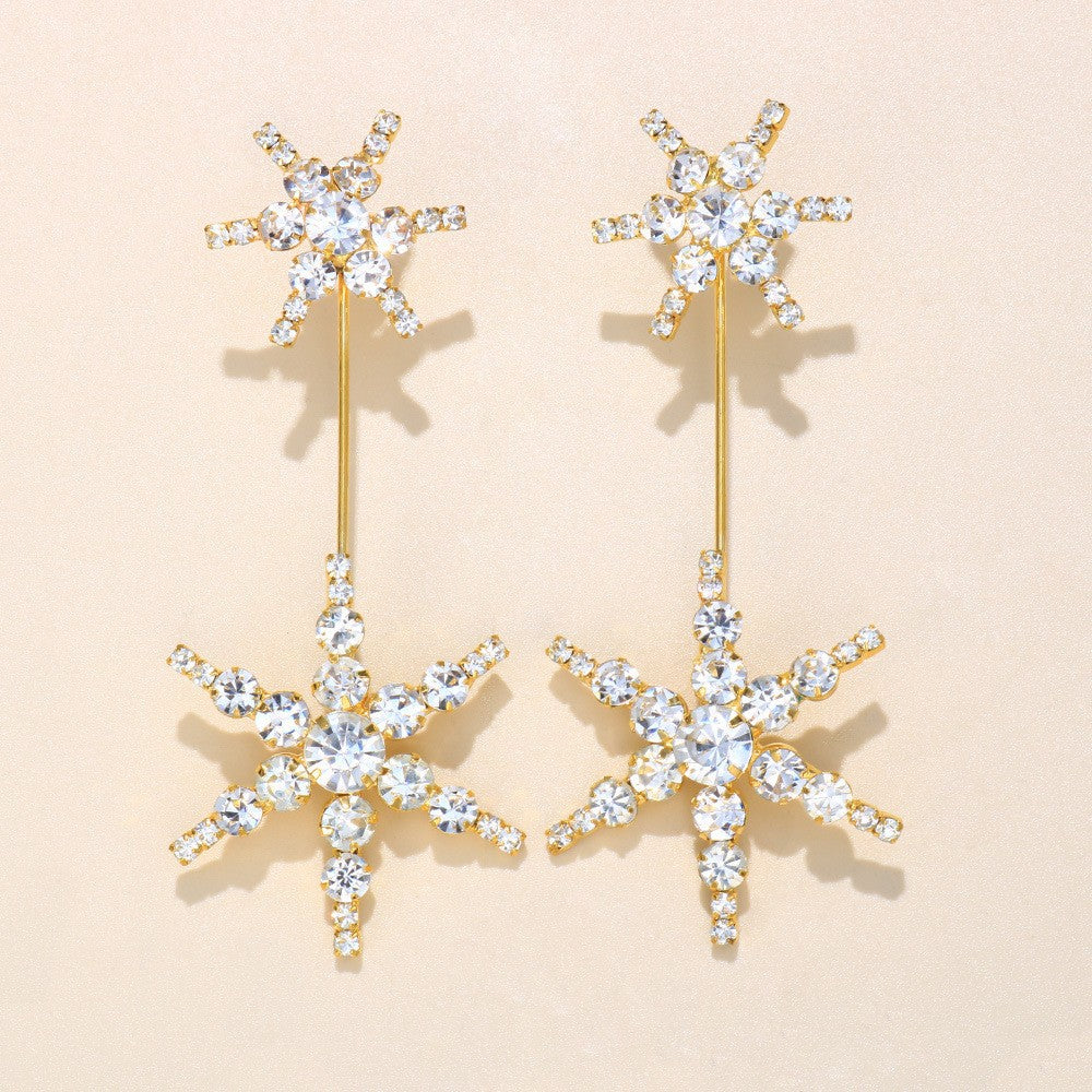 Fashion Hexagram Gold Rhinestone High End Elegant Earrings