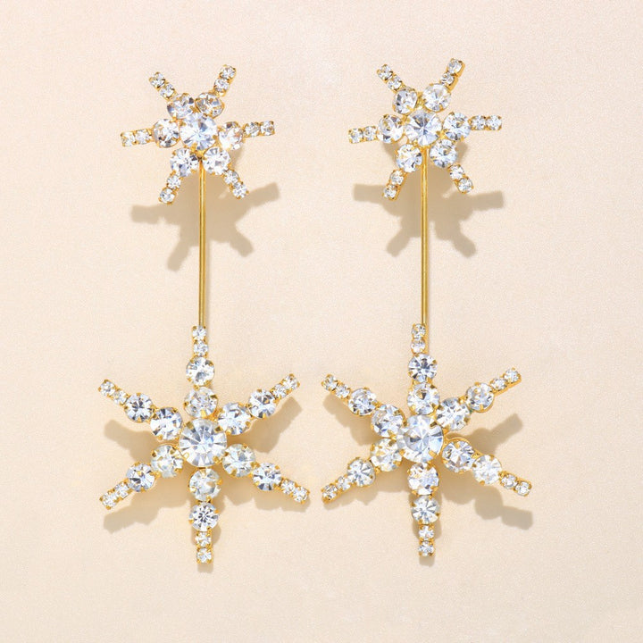 Fashion Hexagram Gold Rhinestone High End Elegant Earrings