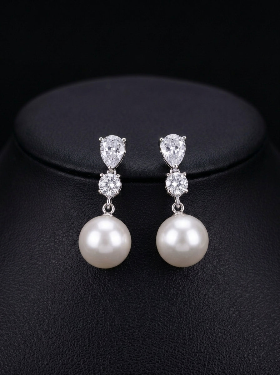 Elegant Pearl/Rhinestone Drop Earrings
