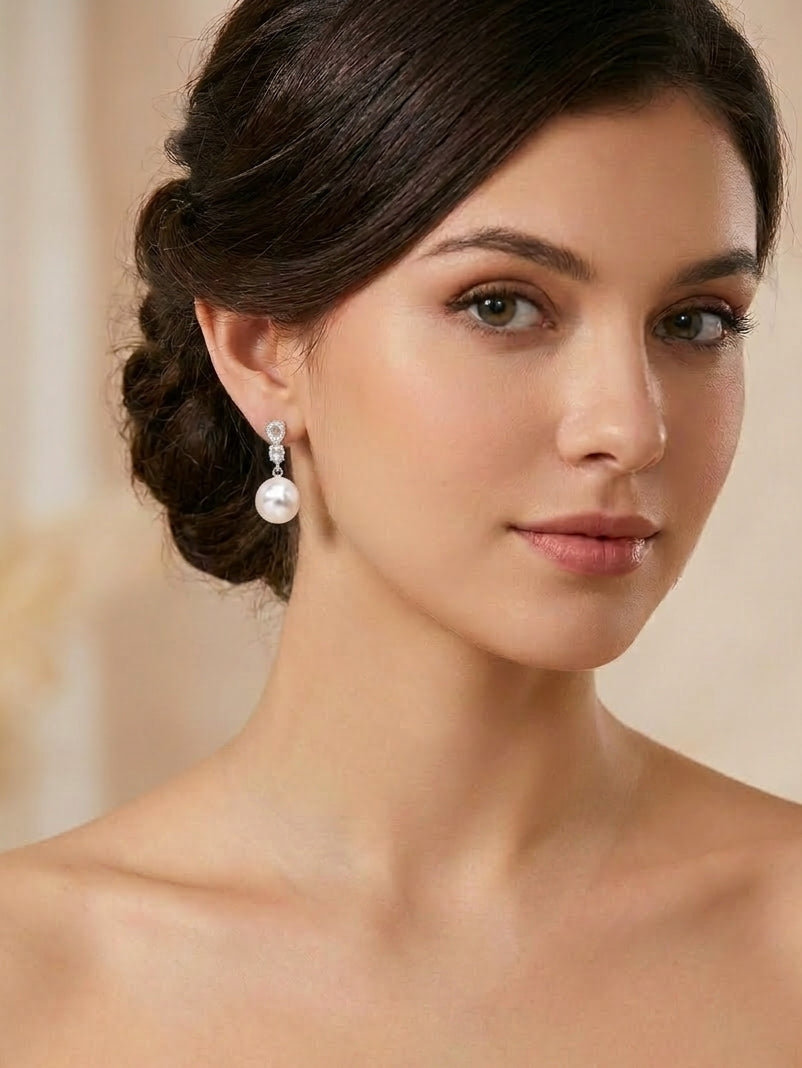 Elegant Pearl/Rhinestone Drop Earrings