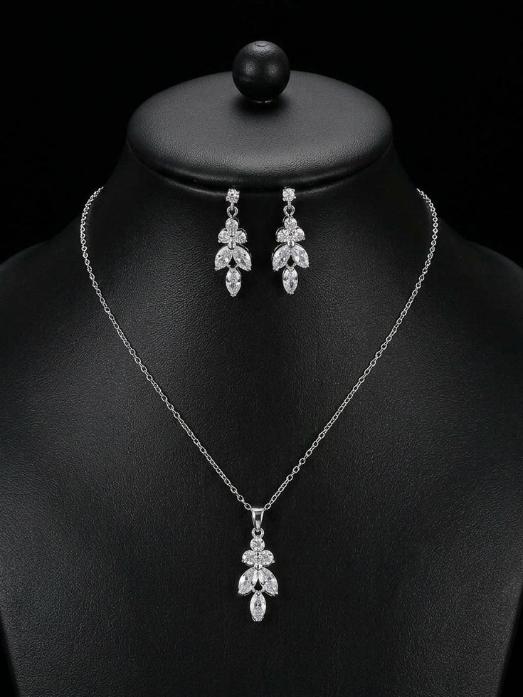 1 Set Bridal Jewelry Two-piece Classic Cubic Zirconia Wedding Jewelry For Bride Earrings & Necklace