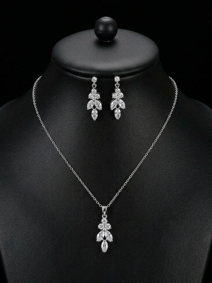 1 Set Bridal Jewelry Two-piece Classic Cubic Zirconia Wedding Jewelry For Bride Earrings & Necklace