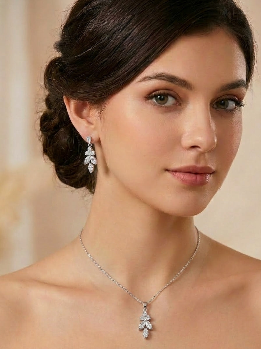 1 Set Bridal Jewelry Two-piece Classic Cubic Zirconia Wedding Jewelry For Bride Earrings & Necklace