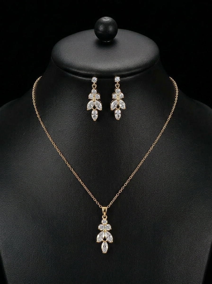 1 Set Bridal Jewelry Two-piece Classic Cubic Zirconia Wedding Jewelry For Bride Earrings & Necklace