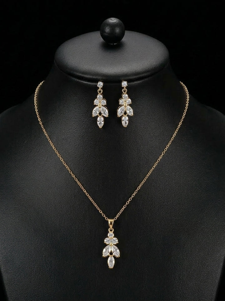 1 Set Bridal Jewelry Two-piece Classic Cubic Zirconia Wedding Jewelry For Bride Earrings & Necklace