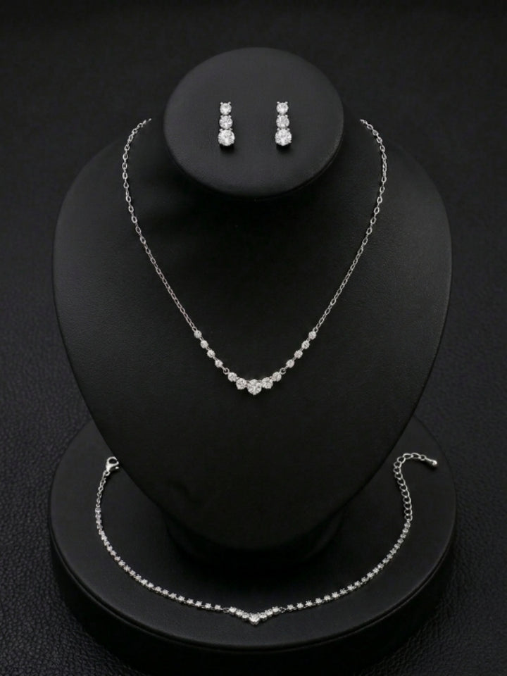 1 set Rhinestone Dainty Wedding Jewelry Three-piece Suit  Necklace Earrings Bracelet  For Bridesmaid