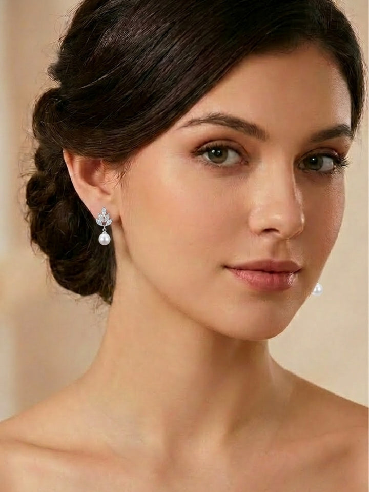 Elegant Pearl/Rhinestone Drop Earrings