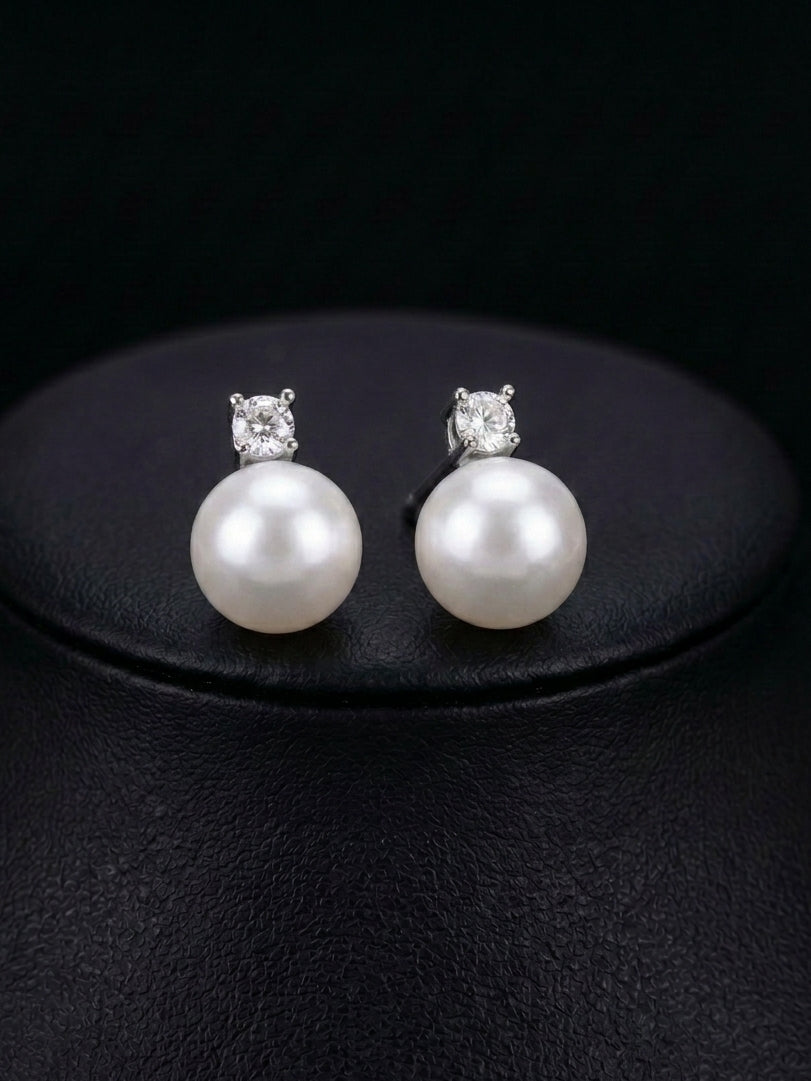 Minimalist Bridesmaid Pearl Zircon Stud Earrings