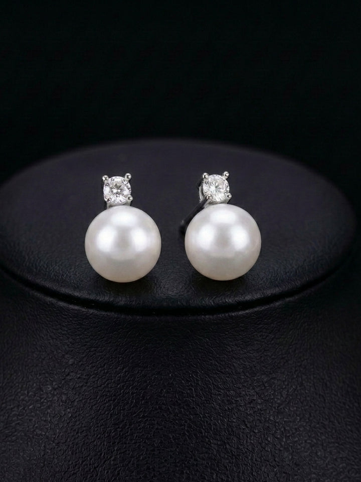 Minimalist Bridesmaid Pearl Zircon Stud Earrings