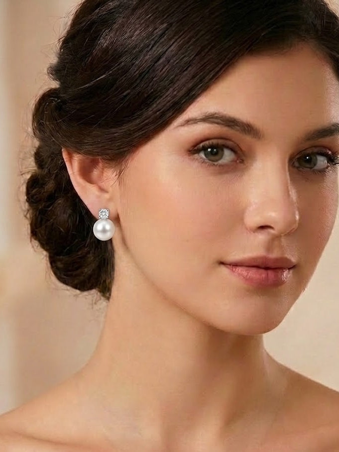 Minimalist Bridesmaid Pearl Zircon Stud Earrings