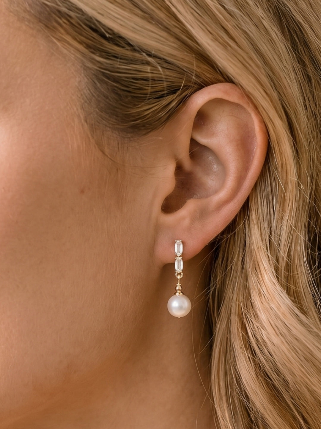 Bridal Pearl Rhinestone Drop Earrings