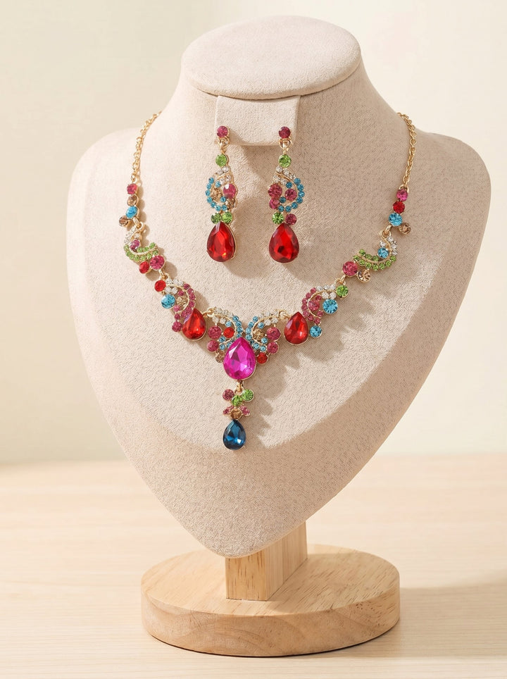 1 Set Bridal Jewelry Two-piece Elegant Zirconia Wedding Jewelry For Bride Earrings & Necklace