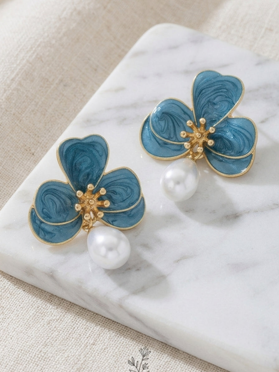 Elegant Pearl Flower Baroque Drop Earrings For Bridal & Bridesmaid