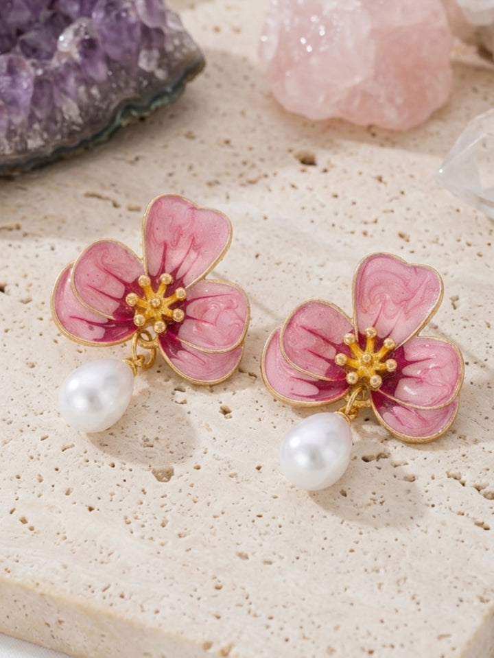 Elegant Pearl Flower Baroque Drop Earrings For Bridal & Bridesmaid