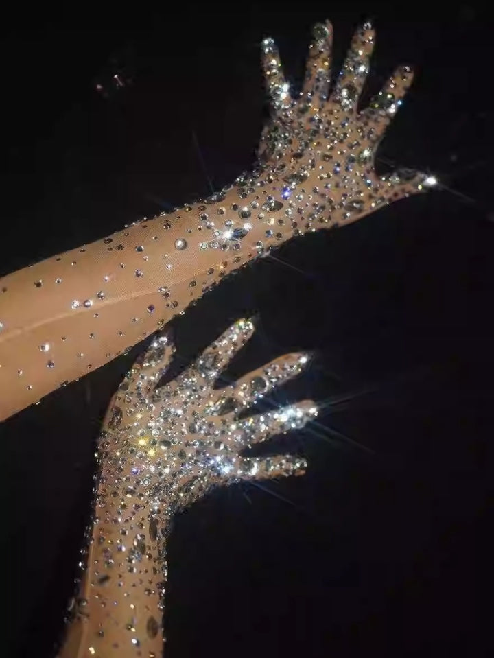 Tulle Elbow Length Glove With Rhinestone Party Glove