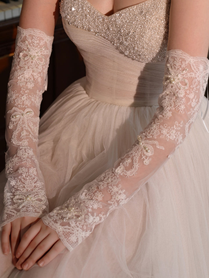 Lace Elbow Length Glove Elegant Fingerless Party Glove