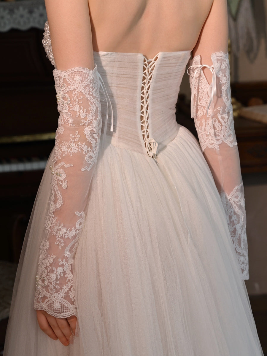 Lace Elbow Length Glove Elegant Fingerless Party Glove