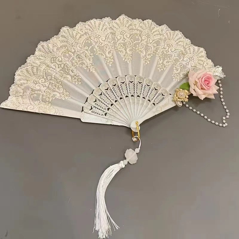 Handmade Elegant Women's Folding Fan with Floral Patterns Plastic Craft