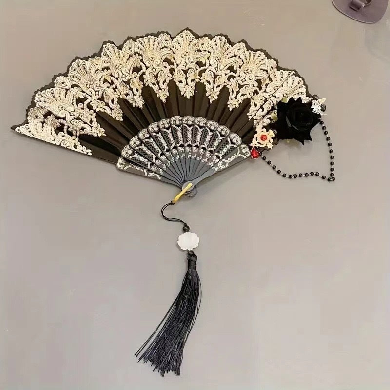 Handmade Elegant Women's Folding Fan with Floral Patterns Plastic Craft