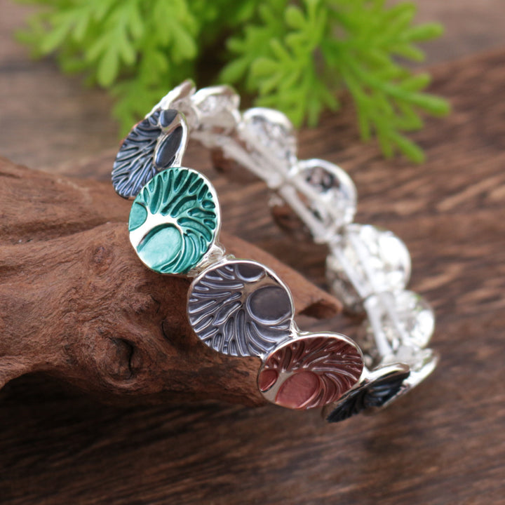 Delicated Enamel Round Artistic Floral Stretch Bracelet