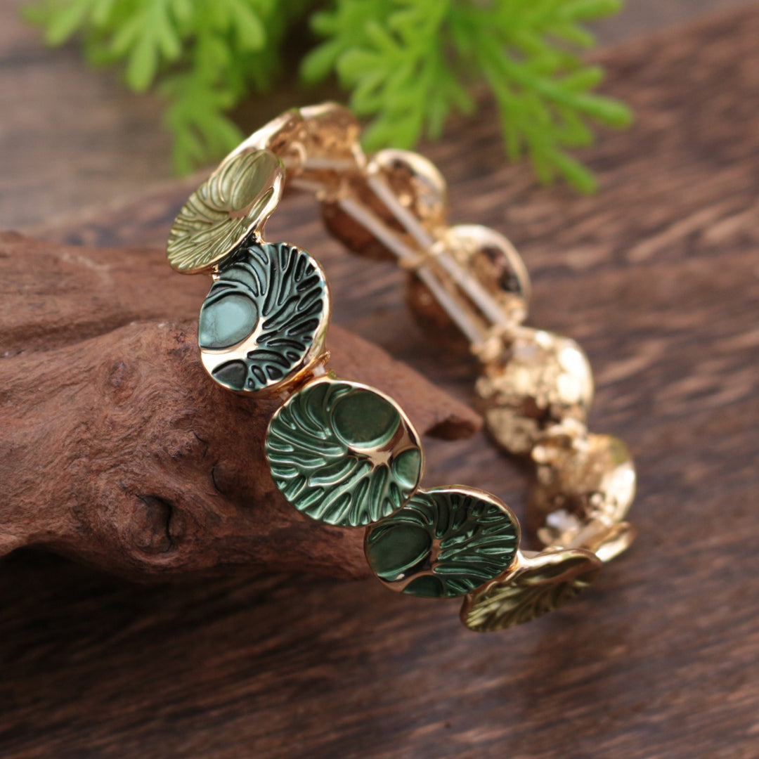 Delicated Enamel Round Artistic Floral Stretch Bracelet