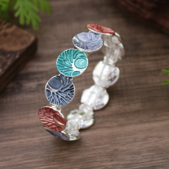 Delicated Enamel Round Artistic Floral Stretch Bracelet