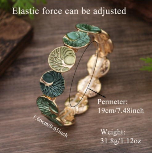 Delicated Enamel Round Artistic Floral Stretch Bracelet