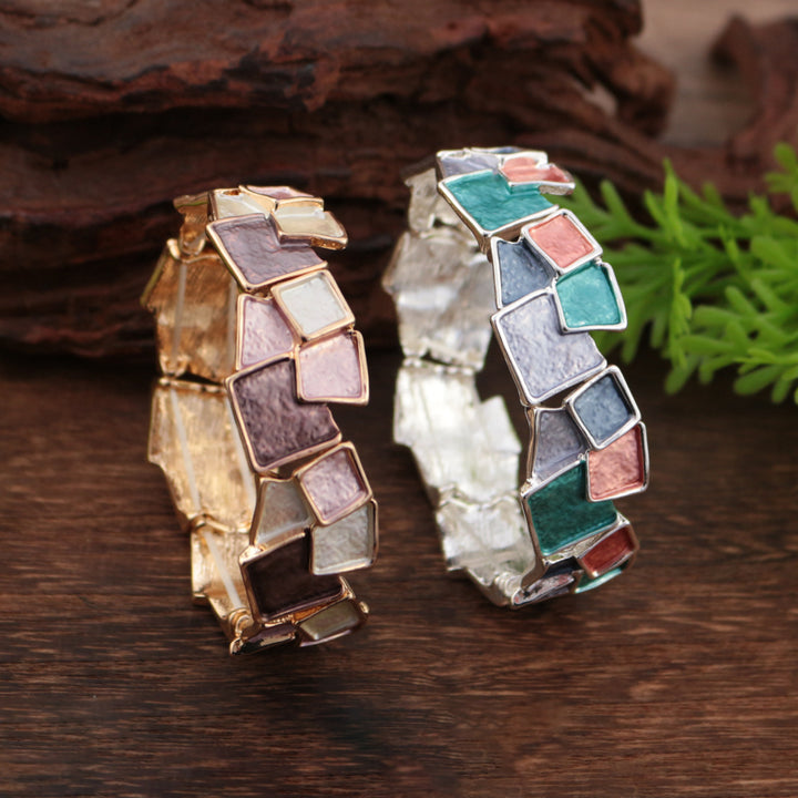 Delicated High-End Enamel Geometrical Square Alloy Stretch Bracelet