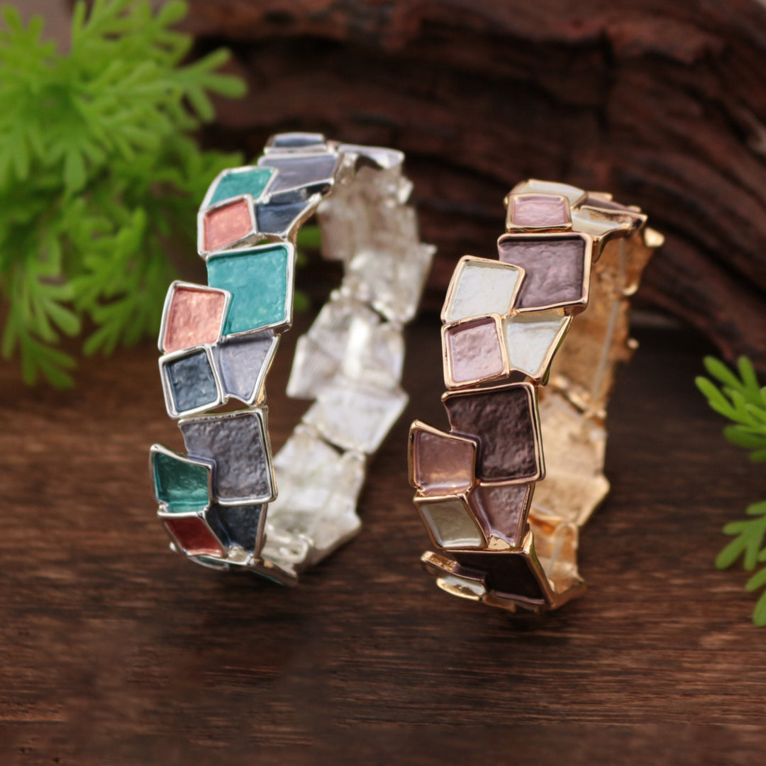 Delicated High-End Enamel Geometrical Square Alloy Stretch Bracelet