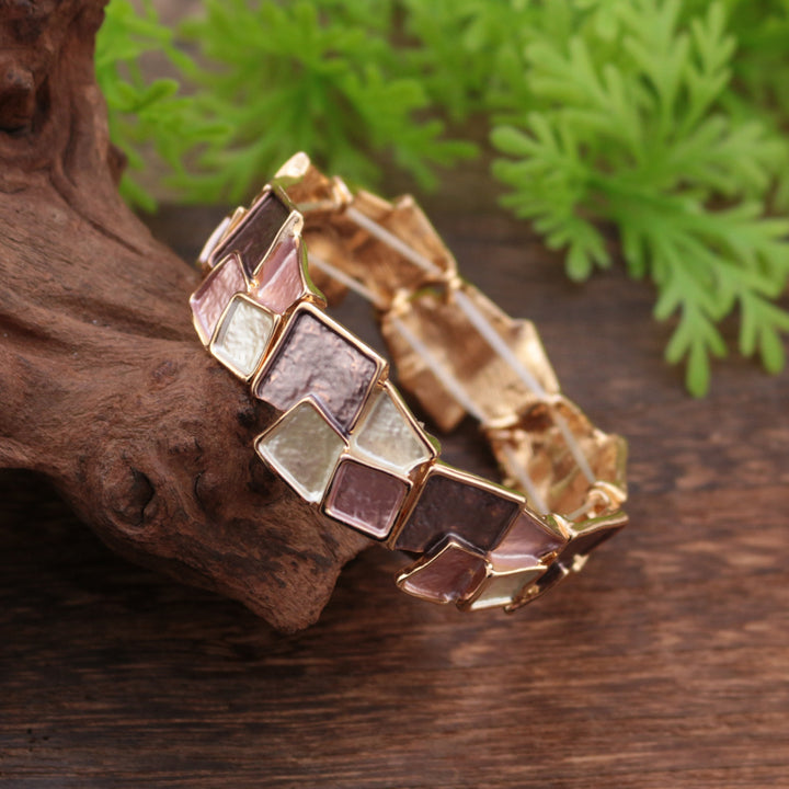 Delicated High-End Enamel Geometrical Square Alloy Stretch Bracelet