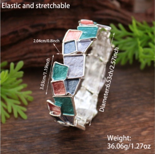 Delicated High-End Enamel Geometrical Square Alloy Stretch Bracelet