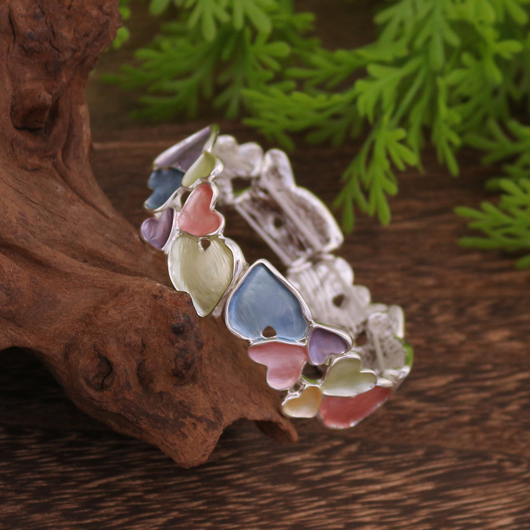 High-End Enamel Geometrical Cutout Heart Alloy Stretch Bracelet