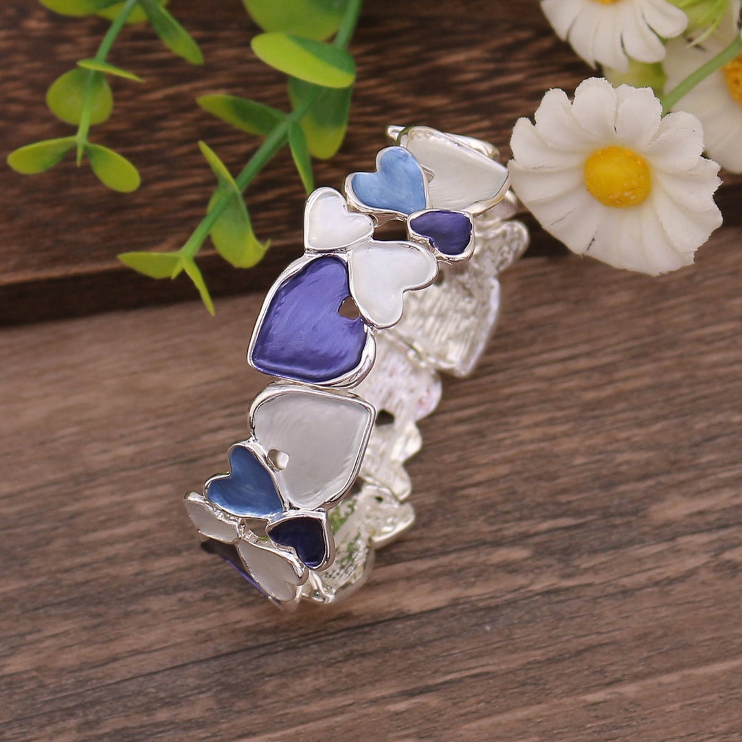 High-End Enamel Geometrical Cutout Heart Alloy Stretch Bracelet