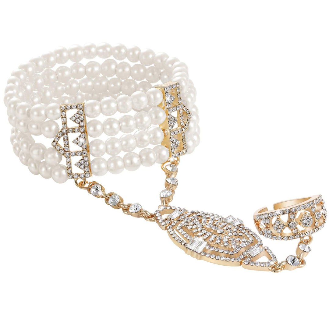 Jewelry Simple Rhinestone Luxury Pearl Ring Bracelet Set