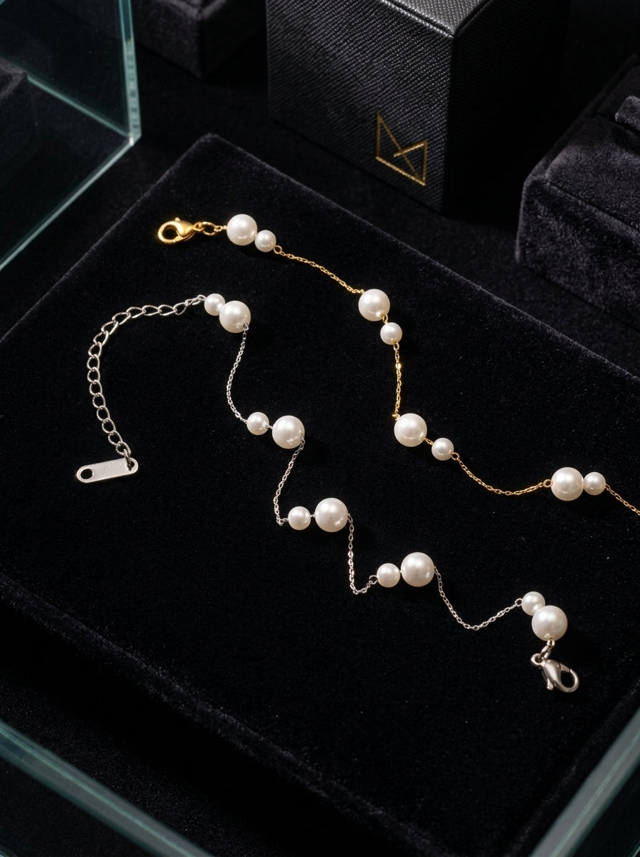 Dainty Stacking Pearl Station Bracelet Wedding Jewelry For Bridal & Bridesmaid