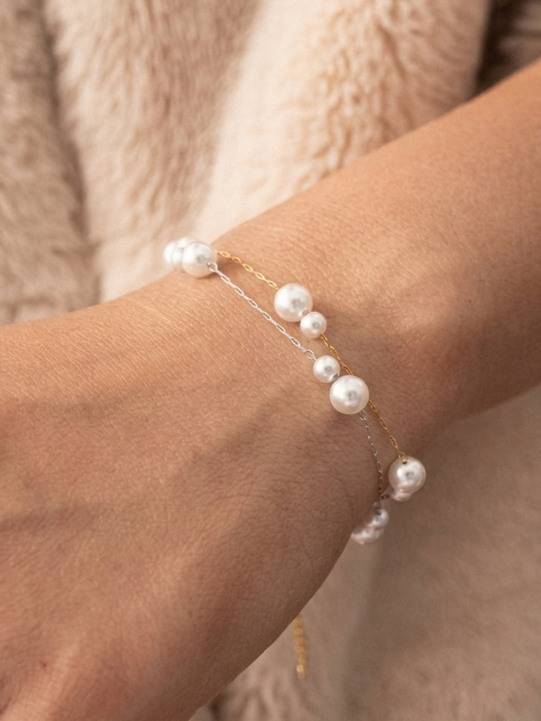 Dainty Stacking Pearl Station Bracelet Wedding Jewelry For Bridal & Bridesmaid