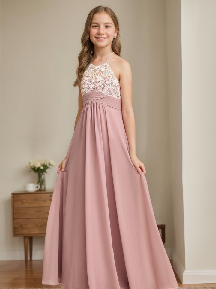 A-Line/Princess Halter Sleeveless Junior Bridesmaid Dresses with Lace