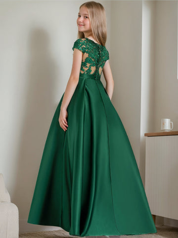 A-Line/Princess Cold Shoulder Short Sleeves Lace Junior Bridesmaid Dresses main image 1