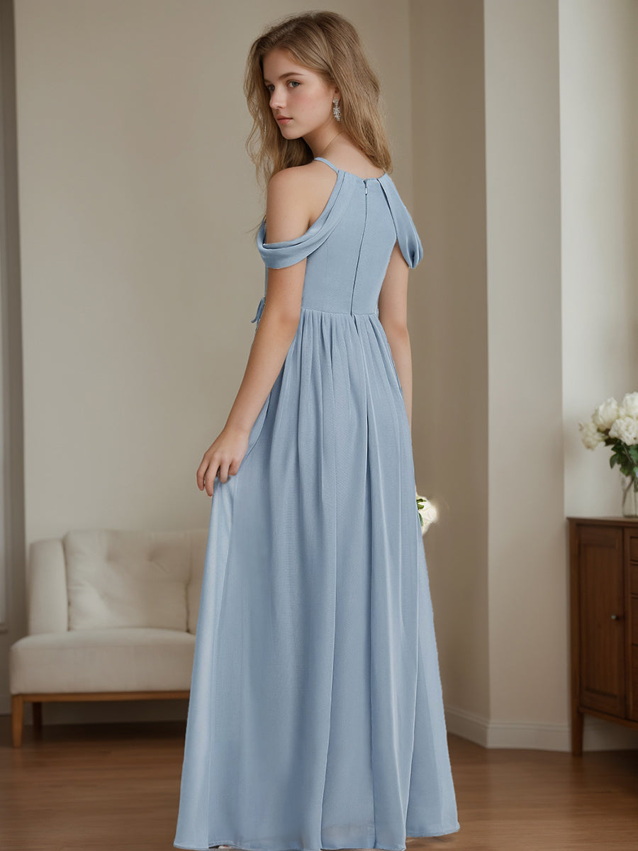 A-Line/Princess Off-the-Shoulder Sleeveless Junior Bridesmaid Dresses with Pleats, Dusty Blue A-Line/Princess Off-the-Shoulder Sleeveless Junior Bridesmaid Dresses with Pleats, Dusty Blue