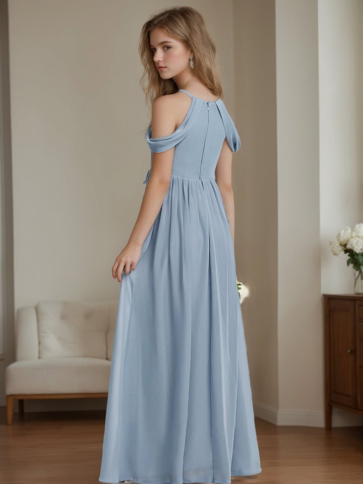 A-Line/Princess Off-the-Shoulder Sleeveless Junior Bridesmaid Dresses with Pleats, Dusty Blue A-Line/Princess Off-the-Shoulder Sleeveless Junior Bridesmaid Dresses with Pleats, Dusty Blue