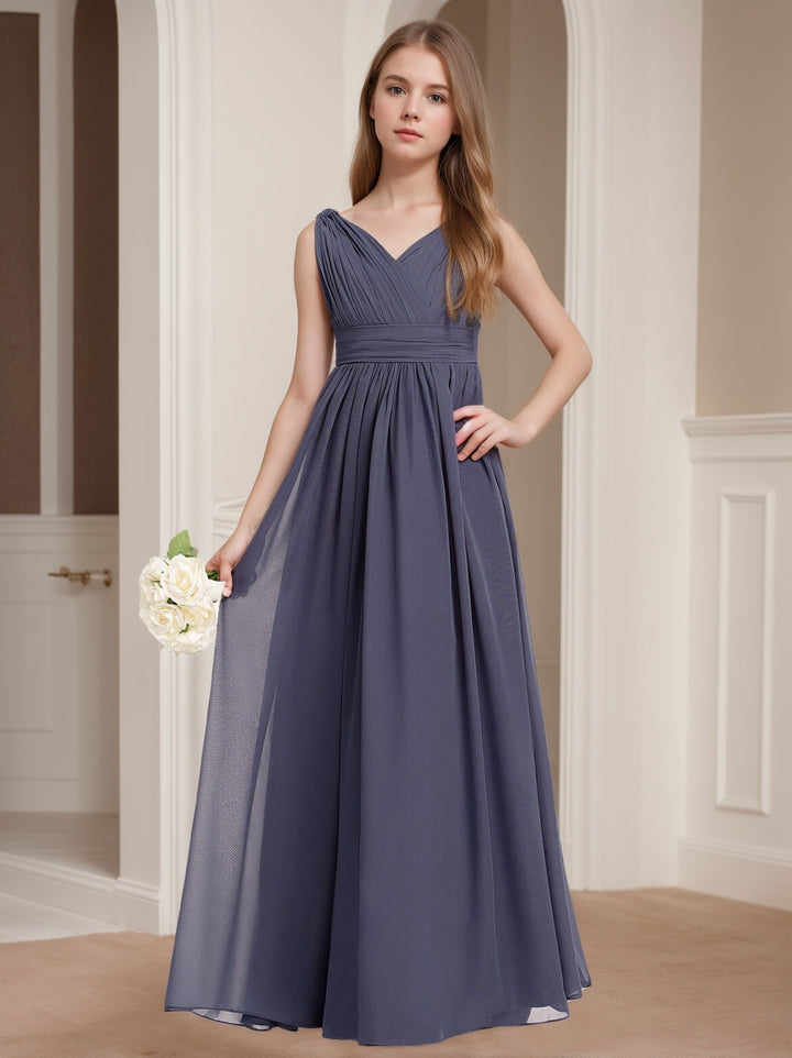 A-Line/Princess V-Neck Sleeveless Junior Girl Bridesmaid Dresses with Pleats