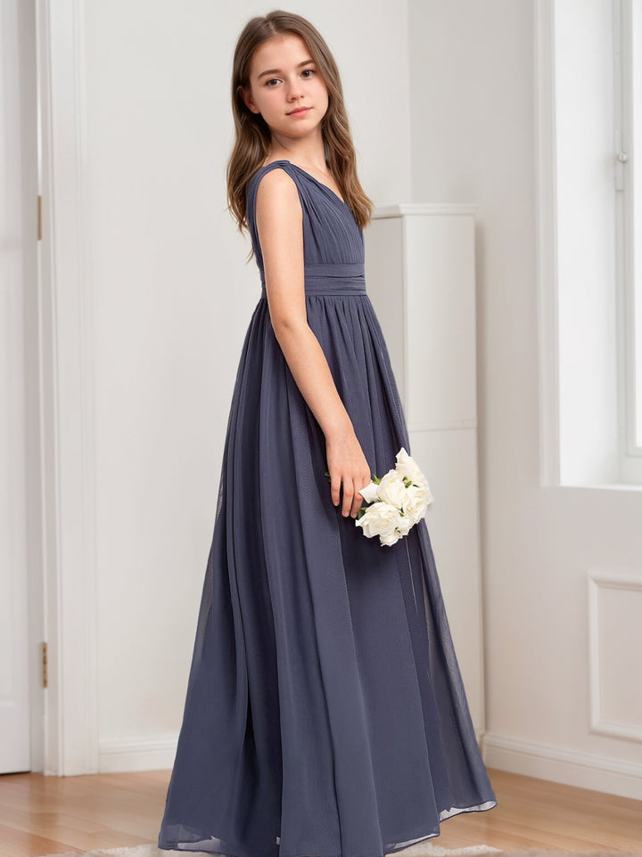 A-Line/Princess V-Neck Sleeveless Junior Girl Bridesmaid Dresses with Pleats