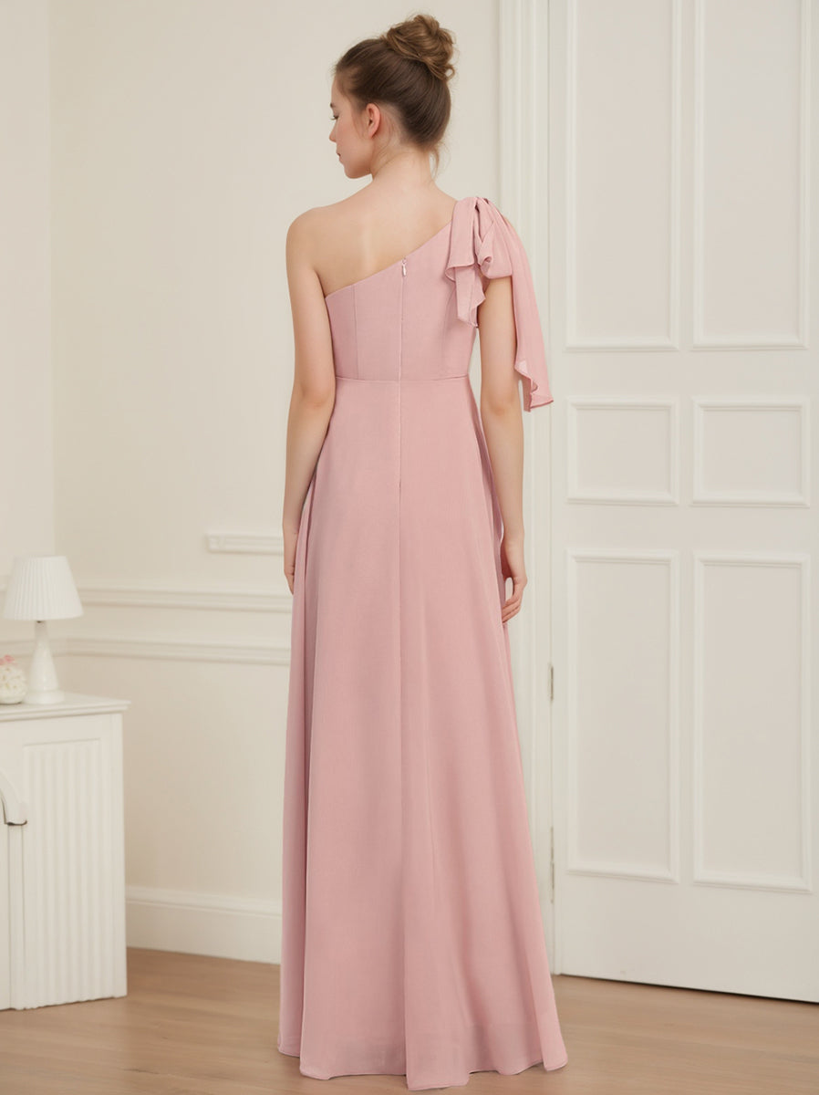 one shoulder junior bridesmaid dresses BABARONI BABARONI Chiffon Dusty Blue Junior Bridesmaid Dresses A-line One Shoulder Sleeveless Ruched Floor-length, Dusty Blue / J4