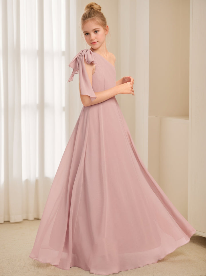 A-Line/Princess One-Shoulder Sleeveless Junior Bridesmaid Dresses with Bow