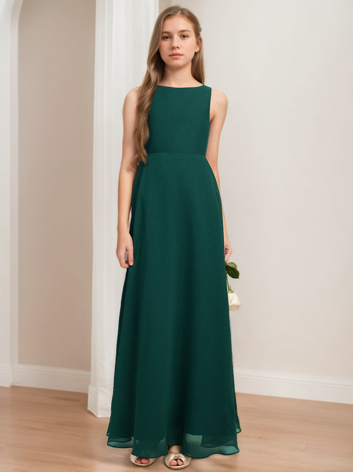 A-Line/Princess Round Neck Sleeveless Ankle-Length Junior Bridesmaid Dresses