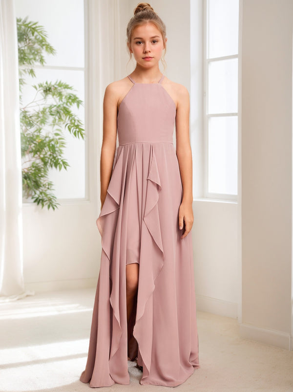 A-Line/Princess Halter Sleeveless Junior Bridesmaid Dresses with Ruffles