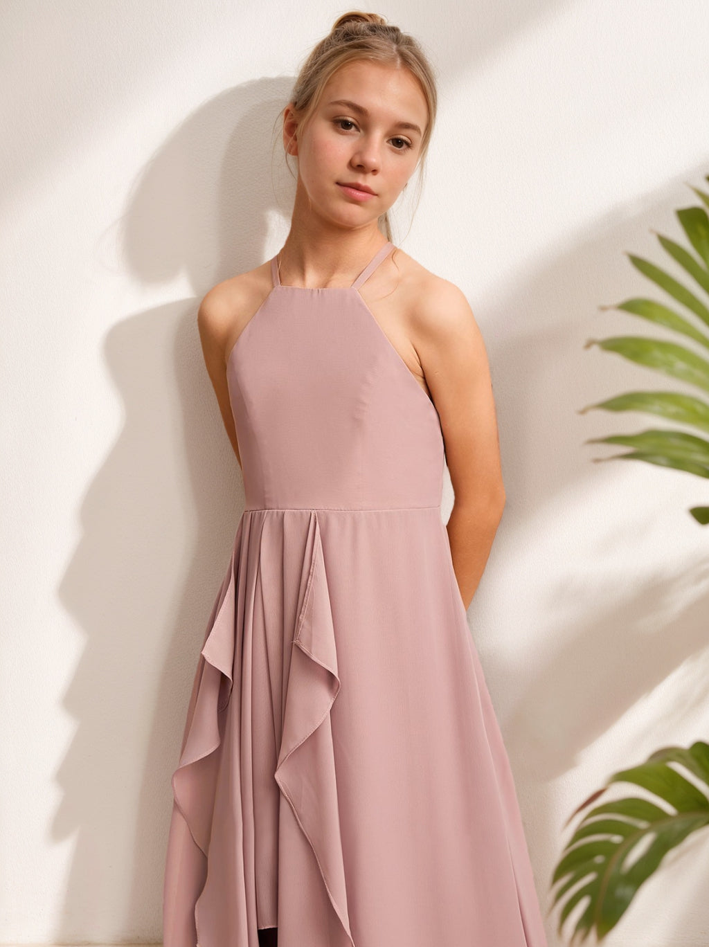 A-Line/Princess Halter Sleeveless Junior Bridesmaid Dresses with Ruffles