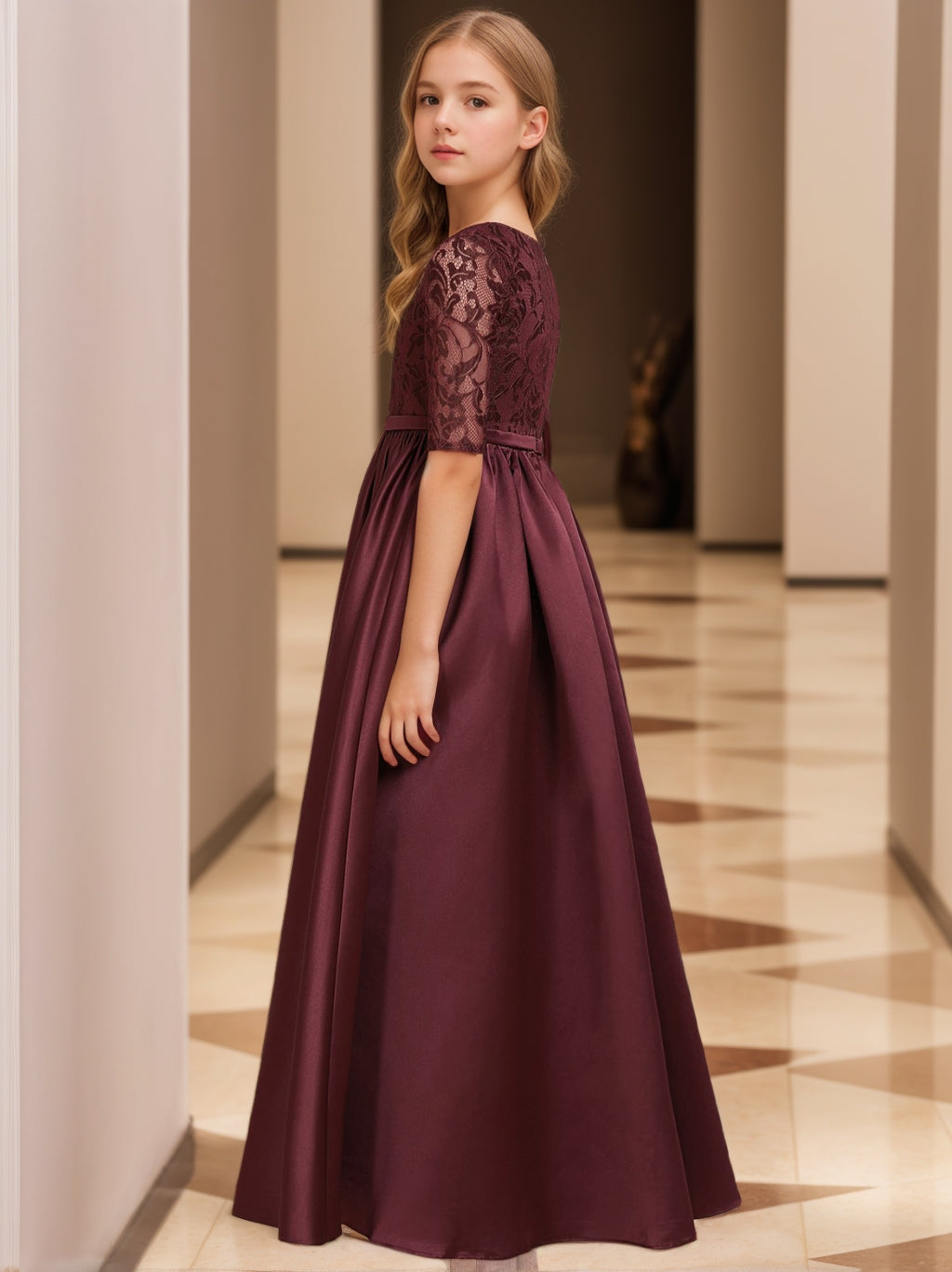 childrens bridesmaid dresses burgundy Burgundy Lace Flower Girl Dress: Tulle Wedding Party Dress